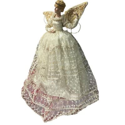 Gorgeous Vintage Porcelain Face Angel Christmas Tree Topper Victorian Elegant - Thumbnail 10