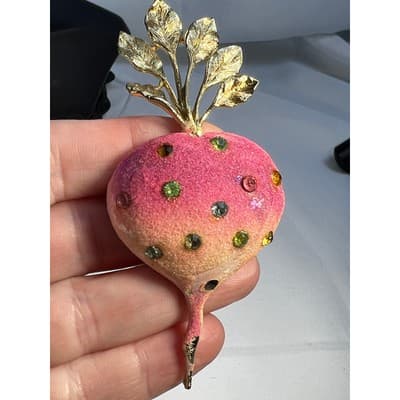 Vintage Radish Turnip Brooch Pin Multicolor Rhinestones Statement Jewelry RARE - Thumbnail 6