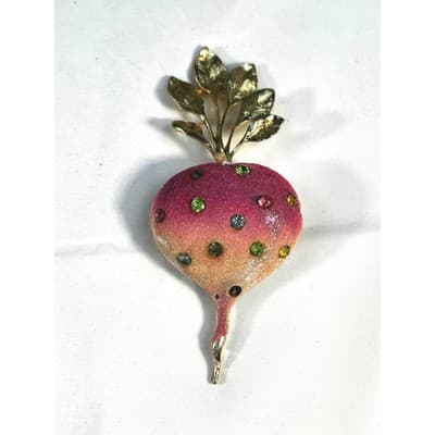 Vintage Radish Turnip Brooch Pin Multicolor Rhinestones Statement Jewelry RARE - Thumbnail 2