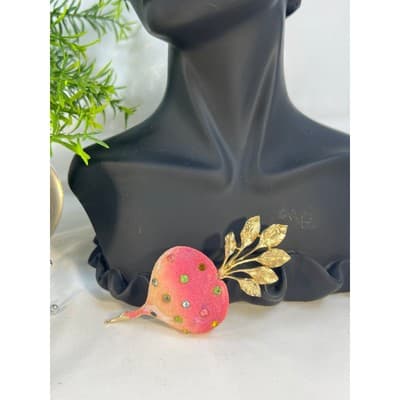 Vintage Radish Turnip Brooch Pin Multicolor Rhinestones Statement Jewelry RARE - Thumbnail 3