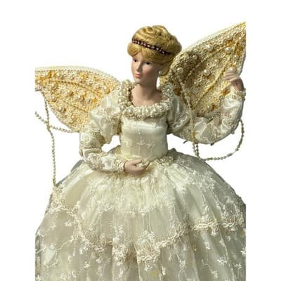 Gorgeous Vintage Porcelain Face Angel Christmas Tree Topper Victorian Elegant - Thumbnail 4
