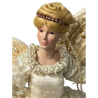 Gorgeous Vintage Porcelain Face Angel Christmas Tree Topper Victorian Elegant - Thumbnail 5