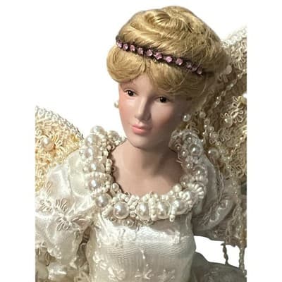 Gorgeous Vintage Porcelain Face Angel Christmas Tree Topper Victorian Elegant - Thumbnail 2