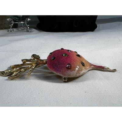 Vintage Radish Turnip Brooch Pin Multicolor Rhinestones Statement Jewelry RARE - Thumbnail 14