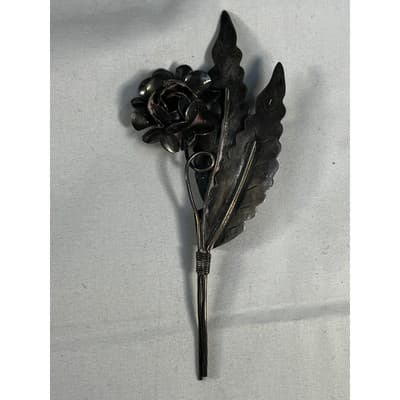 Vintage Jewelry Floral Leaves Flower Sterling Silver Brooch Pin 4" Art Deco - Thumbnail 8