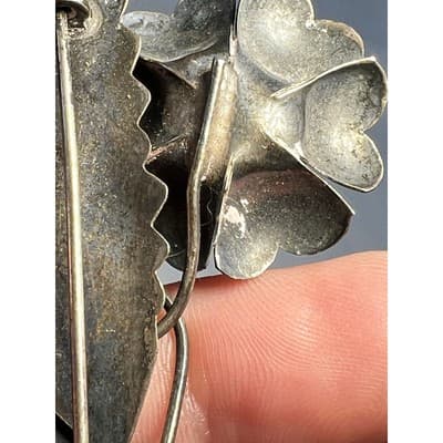 Vintage Jewelry Floral Leaves Flower Sterling Silver Brooch Pin 4" Art Deco - Thumbnail 13