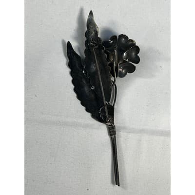 Vintage Jewelry Floral Leaves Flower Sterling Silver Brooch Pin 4" Art Deco - Thumbnail 9