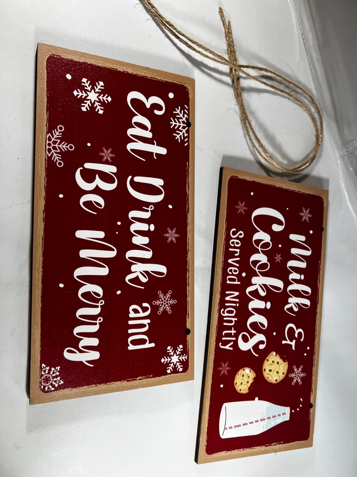 Christmas Decor Wooden Signs Set of 2 Cookies Milk Served Nighty Eat Drink Merry - Thumbnail 5