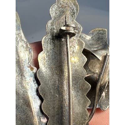 Vintage Jewelry Floral Leaves Flower Sterling Silver Brooch Pin 4" Art Deco - Thumbnail 12