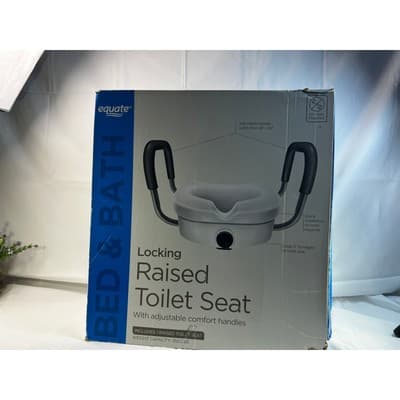 New Locking Raised Toilet Seat Equate IOB Adjustable Comfort Handles Homehealth - Thumbnail 2