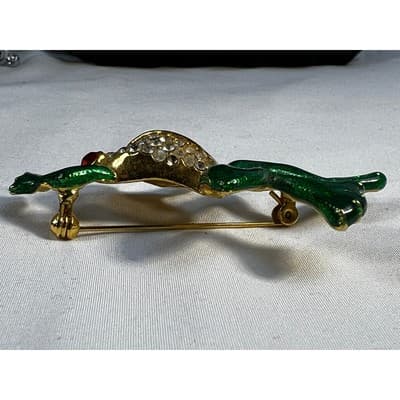 Vintage Jewelry Frog Toad Green Brooch Pin Gold Tone RARE 2.5" - Thumbnail 10
