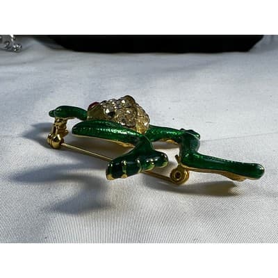 Vintage Jewelry Frog Toad Green Brooch Pin Gold Tone RARE 2.5" - Thumbnail 11