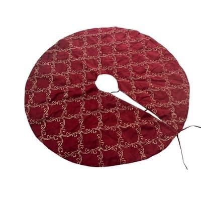 Gorgeous Victorian Elegant Christmas Tree Skirt 55” Burgundy and Gold Design EUC - Thumbnail 2