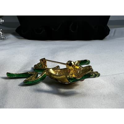 Vintage Jewelry Frog Toad Green Brooch Pin Gold Tone RARE 2.5" - Thumbnail 20