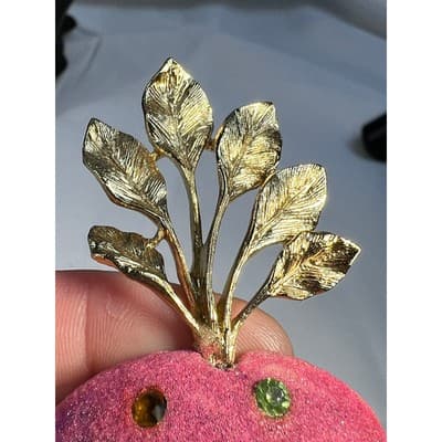 Vintage Radish Turnip Brooch Pin Multicolor Rhinestones Statement Jewelry RARE - Thumbnail 9