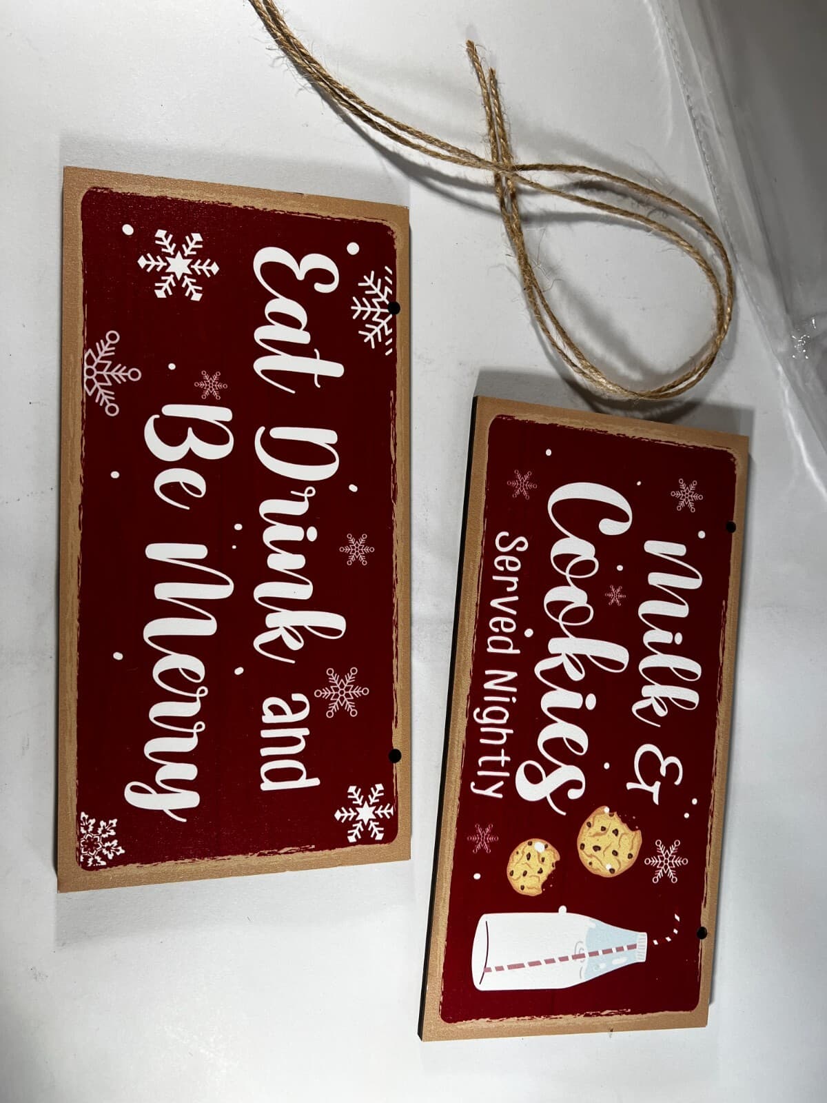 Christmas Decor Wooden Signs Set of 2 Cookies Milk Served Nighty Eat Drink Merry - Thumbnail 6