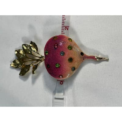 Vintage Radish Turnip Brooch Pin Multicolor Rhinestones Statement Jewelry RARE - Thumbnail 23