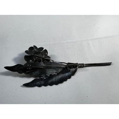 Vintage Jewelry Floral Leaves Flower Sterling Silver Brooch Pin 4" Art Deco - Thumbnail 23