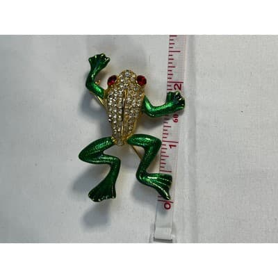Vintage Jewelry Frog Toad Green Brooch Pin Gold Tone RARE 2.5" - Thumbnail 23
