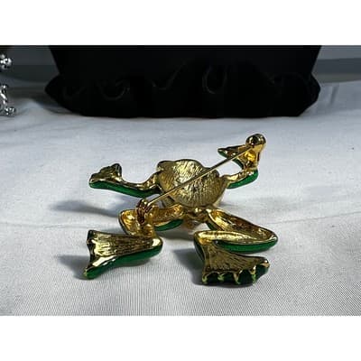 Vintage Jewelry Frog Toad Green Brooch Pin Gold Tone RARE 2.5" - Thumbnail 22