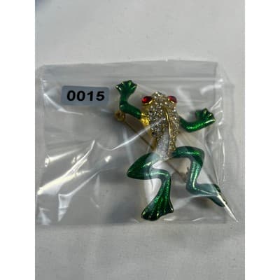 Vintage Jewelry Frog Toad Green Brooch Pin Gold Tone RARE 2.5" - Thumbnail 24