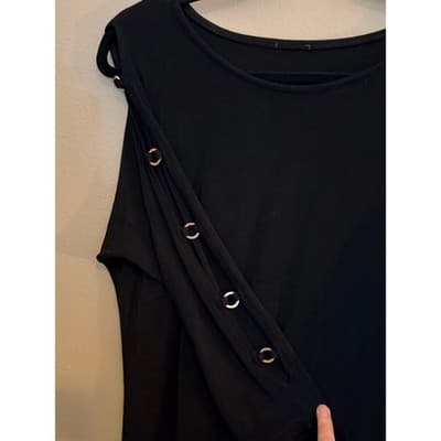 Chico’s Women's Cold Shoulder Cut Outs Boat Neckline Long Sleeves Top Black S - Thumbnail 2