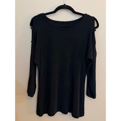 Chico’s Women's Cold Shoulder Cut Outs Boat Neckline Long Sleeves Top Black S