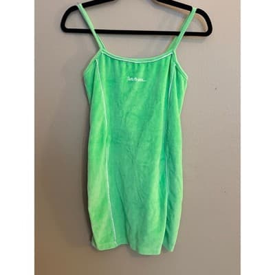 iets frans Green Velour Mini Slip Dress Spaghetti Strap Bodycon Women’s S NWOT
