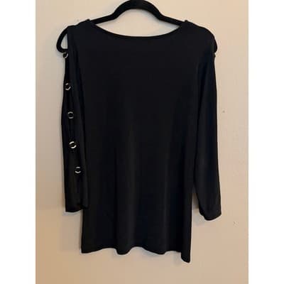 Chico’s Women's Cold Shoulder Cut Outs Boat Neckline Long Sleeves Top Black S - Thumbnail 5