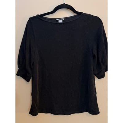 H&M Women's Jersey Crepe Puff Short Sleeve Boat Neck Blouse Black Small NWOT - Thumbnail 4