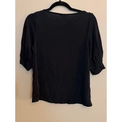 H&M Women's Jersey Crepe Puff Short Sleeve Boat Neck Blouse Black Small NWOT - Thumbnail 11