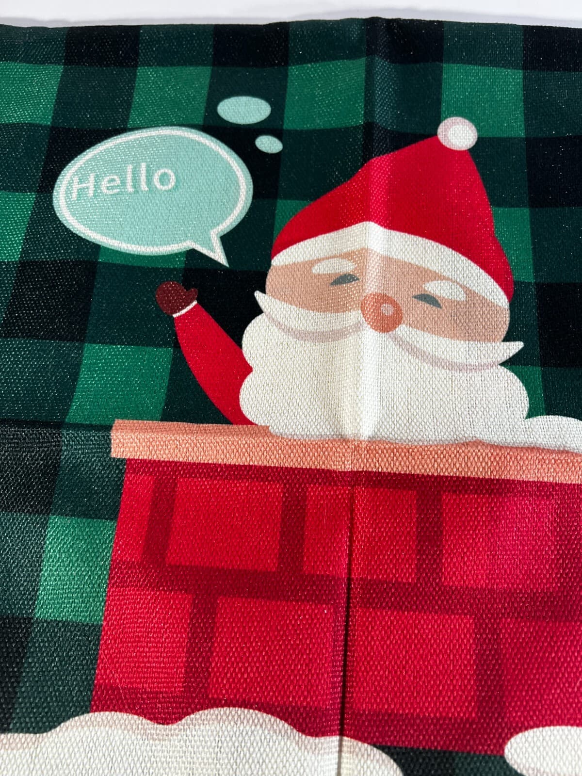 Christmas Pillow Cover Zipper Canvas Fabric Holiday Hello Santa Chimney NEW - Thumbnail 3