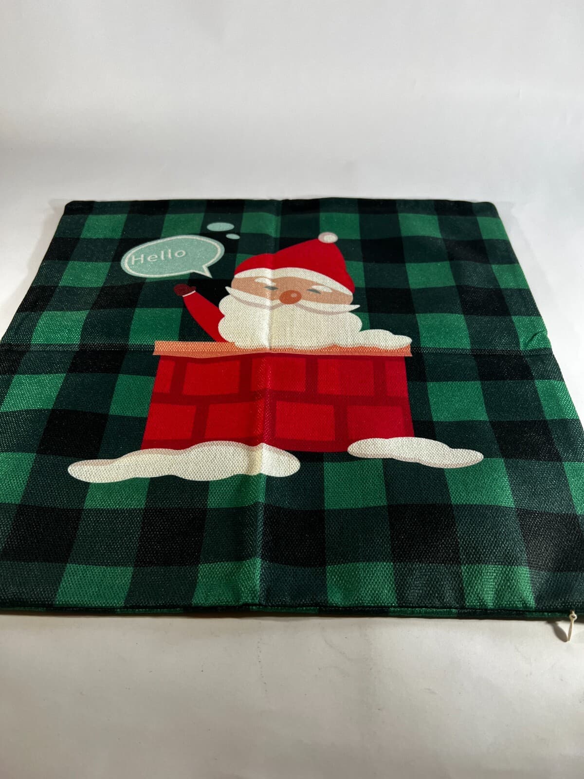 Christmas Pillow Cover Zipper Canvas Fabric Holiday Hello Santa Chimney NEW - Thumbnail 6