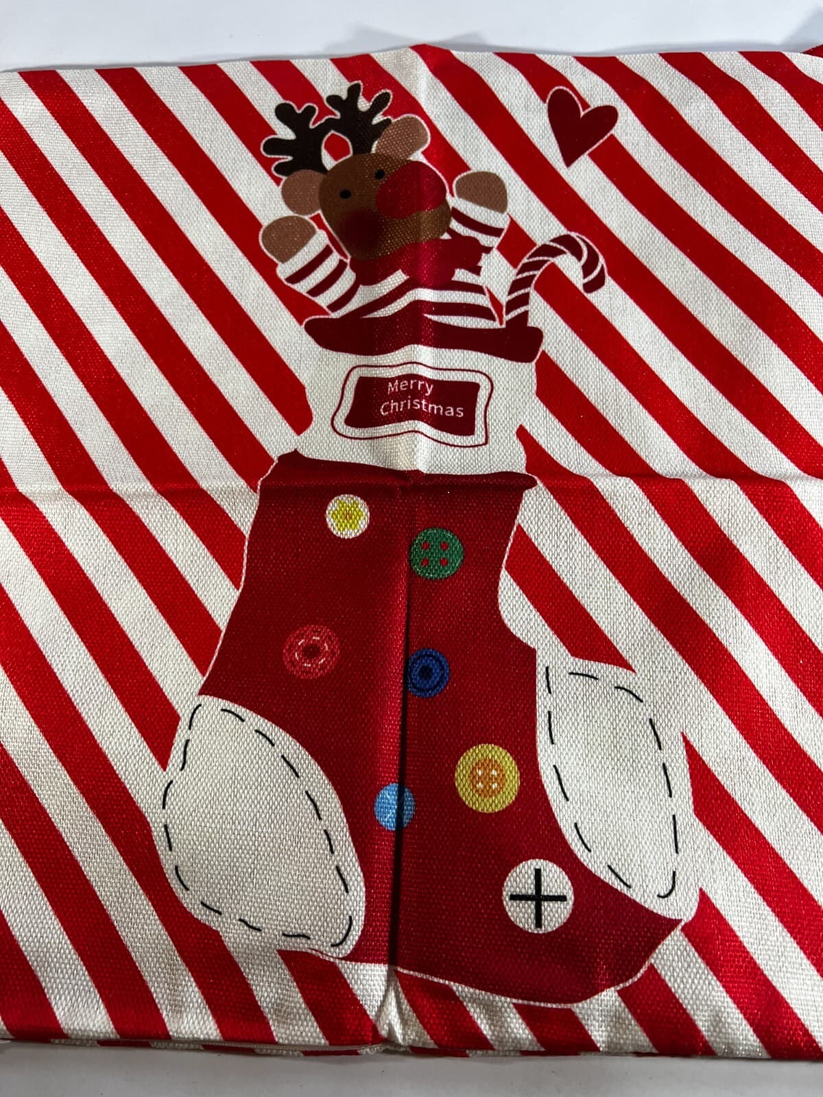 Christmas Pillow Cover Zipper Canvas Fabric Holiday Square Stocking Moose New - Thumbnail 3