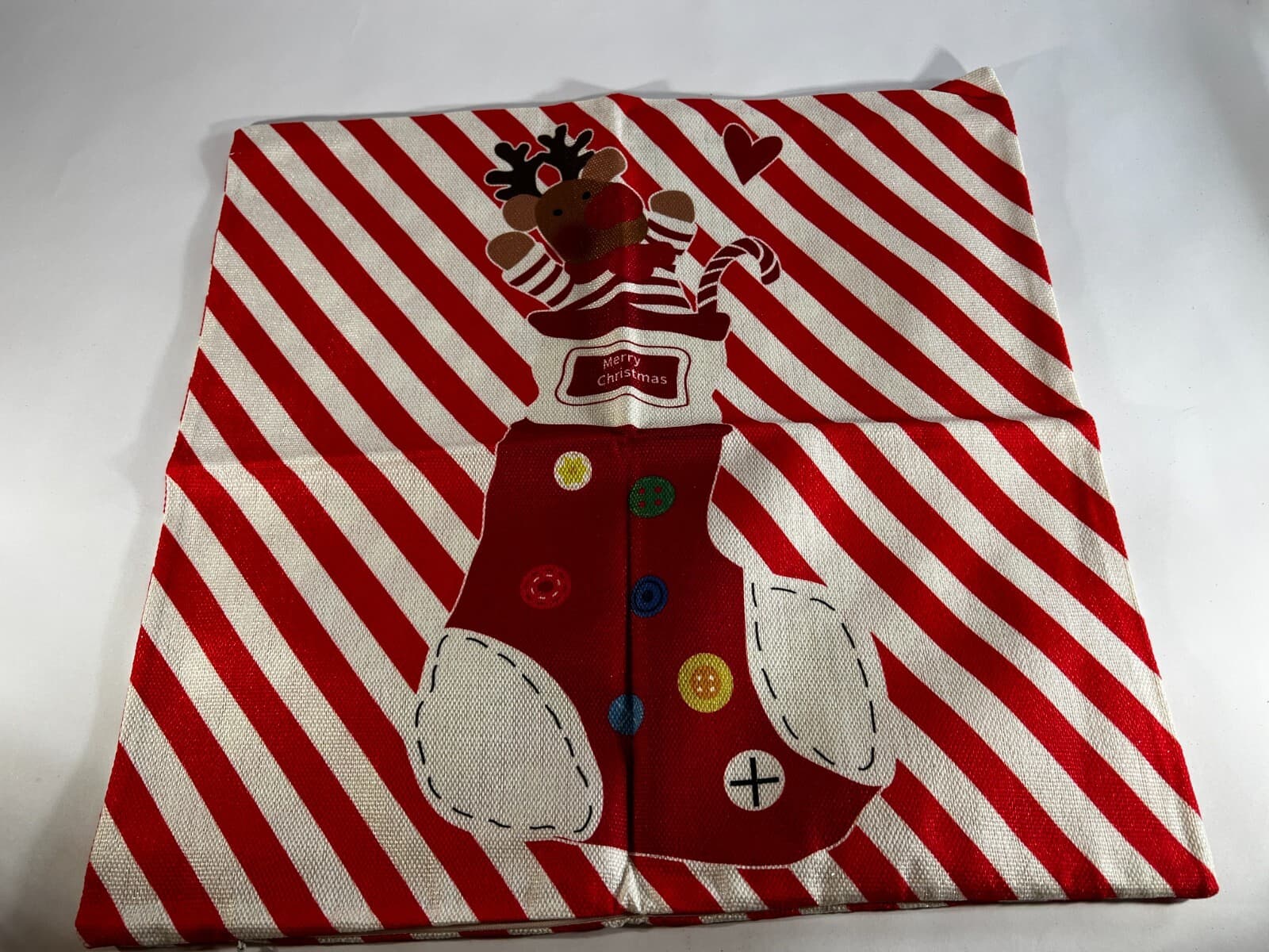 Christmas Pillow Cover Zipper Canvas Fabric Holiday Square Stocking Moose New - Thumbnail 6