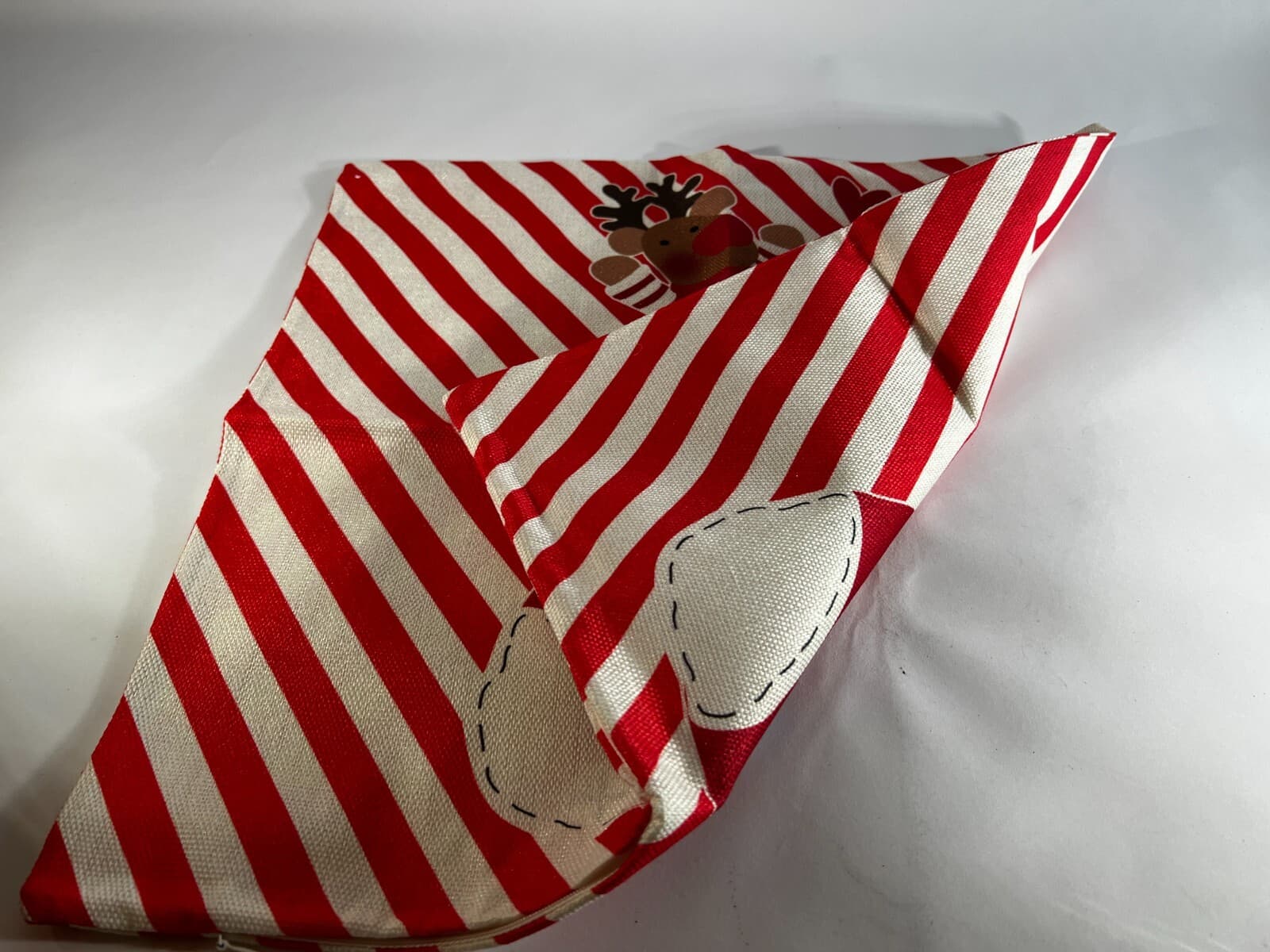 Christmas Pillow Cover Zipper Canvas Fabric Holiday Square Stocking Moose New - Thumbnail 5