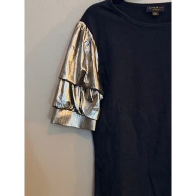 Current Air Metallic Crew Neck Pull Over Tiered Ruffle Sleeves Top Black S NWOT - Thumbnail 3