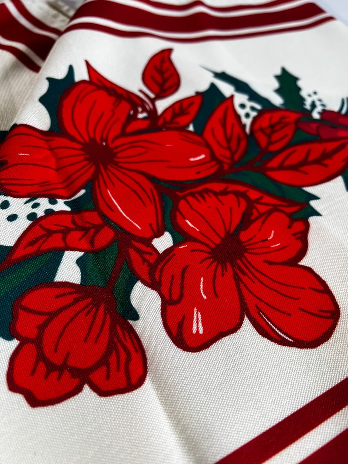 Holiday Table Runner Poinsettia Bells Red Gold Christmas Cloth 6 ft Softalker - Thumbnail 7