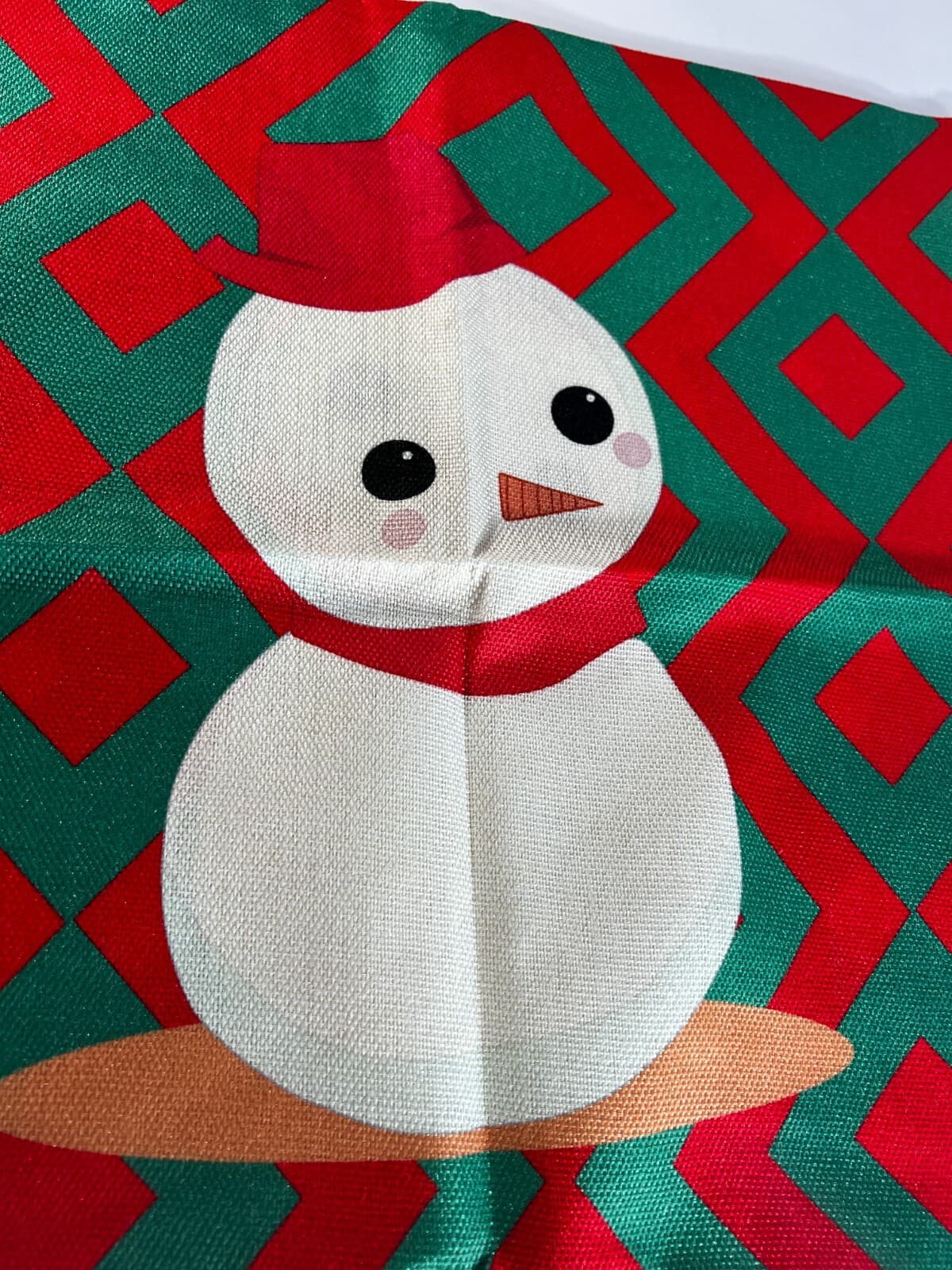 Christmas Pillow Cover Zipper Canvas Fabric Holiday Square Snowman Green Red NEW - Thumbnail 2