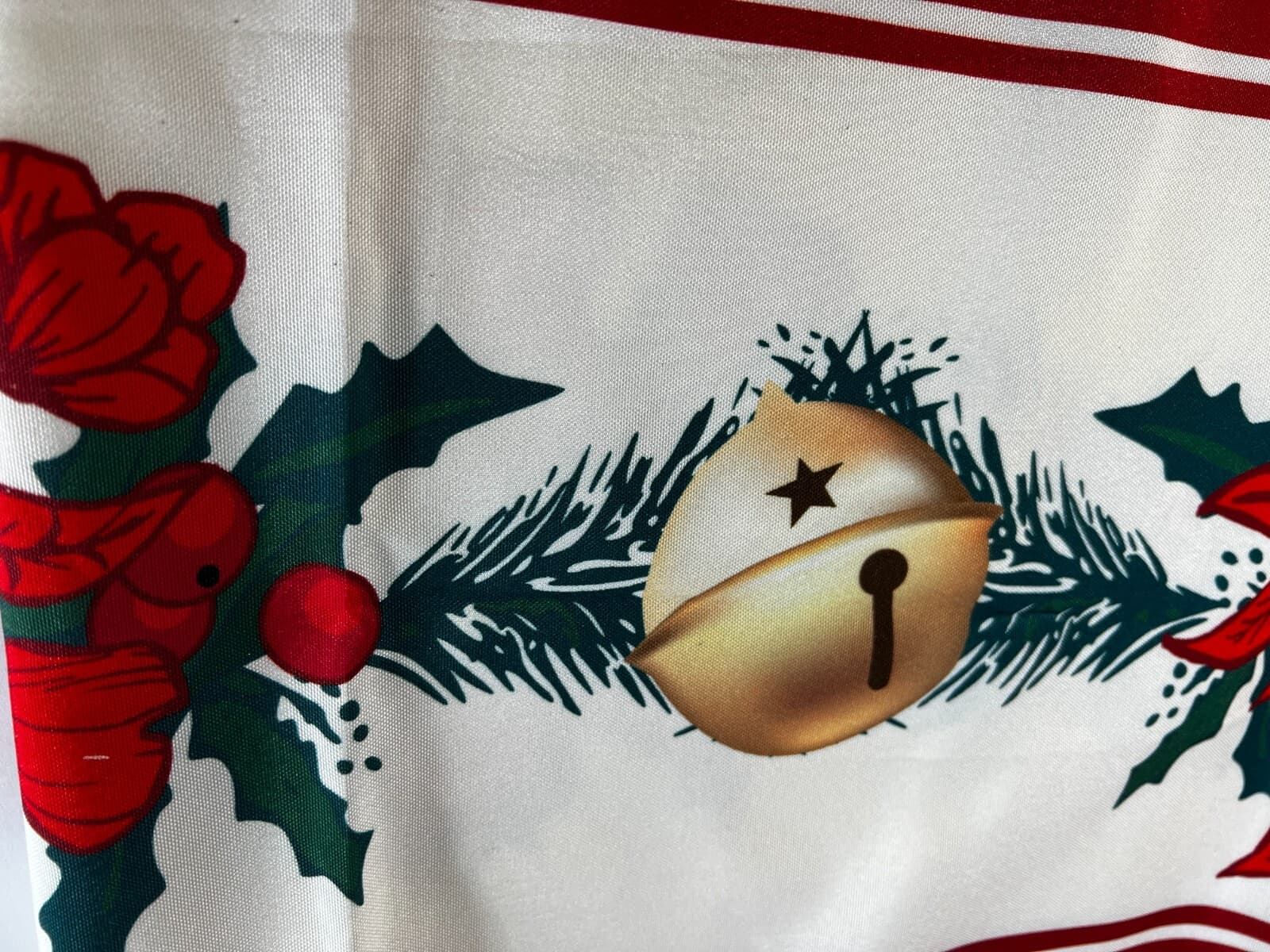 Holiday Table Runner Poinsettia Bells Red Gold Christmas Cloth 6 ft Softalker - Thumbnail 8