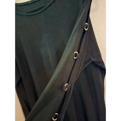 Chico’s Women's Cold Shoulder Cut Outs Boat Neckline Long Sleeves Top Black S - Thumbnail 3