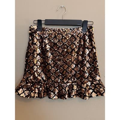 Forever 21 Sequin Mini Skirt Ruffle Hem A Line Women’s Small Gold Black NWOT - Thumbnail 2