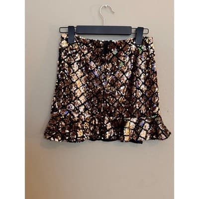 Forever 21 Sequin Mini Skirt Ruffle Hem A Line Women’s Small Gold Black NWOT - Thumbnail 9