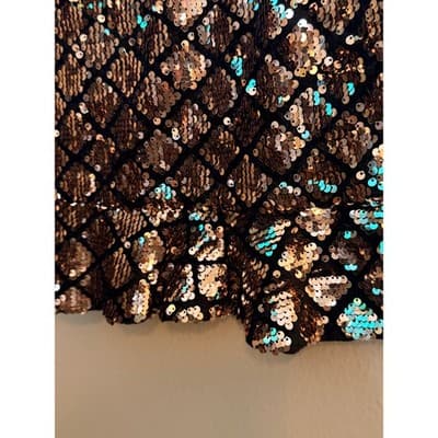 Forever 21 Sequin Mini Skirt Ruffle Hem A Line Women’s Small Gold Black NWOT - Thumbnail 7
