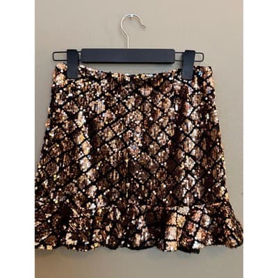 Forever 21 Sequin Mini Skirt Ruffle Hem A Line Women’s Small Gold Black NWOT - Thumbnail 11