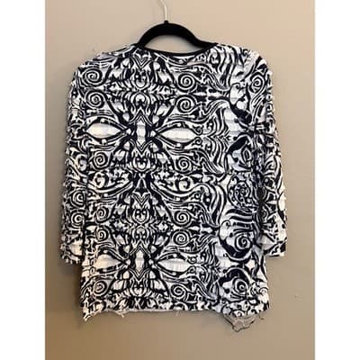 Notations Ruffle Row Blouse Women’s Small Black White 3/4 Sleeve Pull Over Top - Thumbnail 8