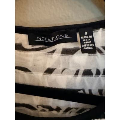 Notations Ruffle Row Blouse Women’s Small Black White 3/4 Sleeve Pull Over Top - Thumbnail 6