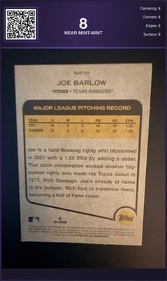 JOE BARLOW - Topps Heritage - #NAP-34 - DCM Grade 8 - Near Mint-Mint 2022 Card - Thumbnail 2