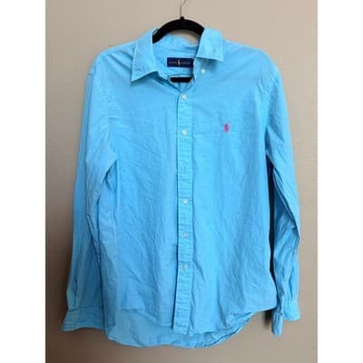 Polo Ralph Lauren Button Down Shirt Men’s Large Blue Pink Pony Logo EUC - Thumbnail 2