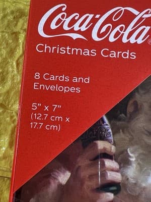 Santa Coca Cola Bottle Christmas Cards 8 Cards/8 Envelopes 5" X 7" NEW RARE - Thumbnail 2
